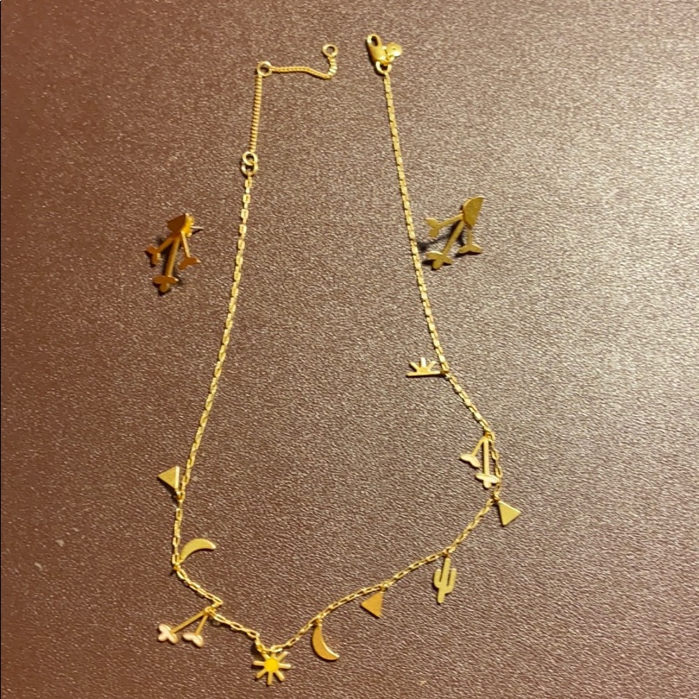 A pair of earring and necklace from Madewell.